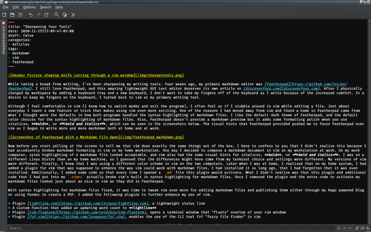 Screenshot of Featherpad with a Markdown File Open