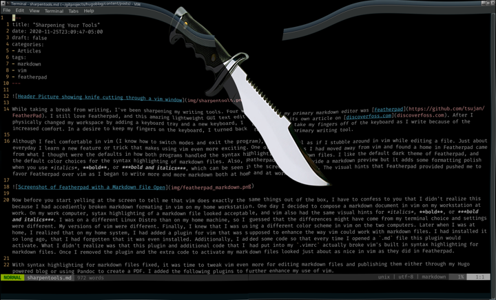 Header Picture showing knife cutting through a vim window
