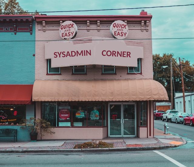 Picture of Street Corner Business with Sysadmin Corner on sign header graphic